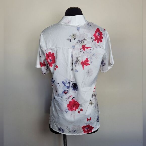 Floral Lightweight Blouse Short Sleeve Notched Neckline Japanese Inspired Medium - Picture 5 of 10